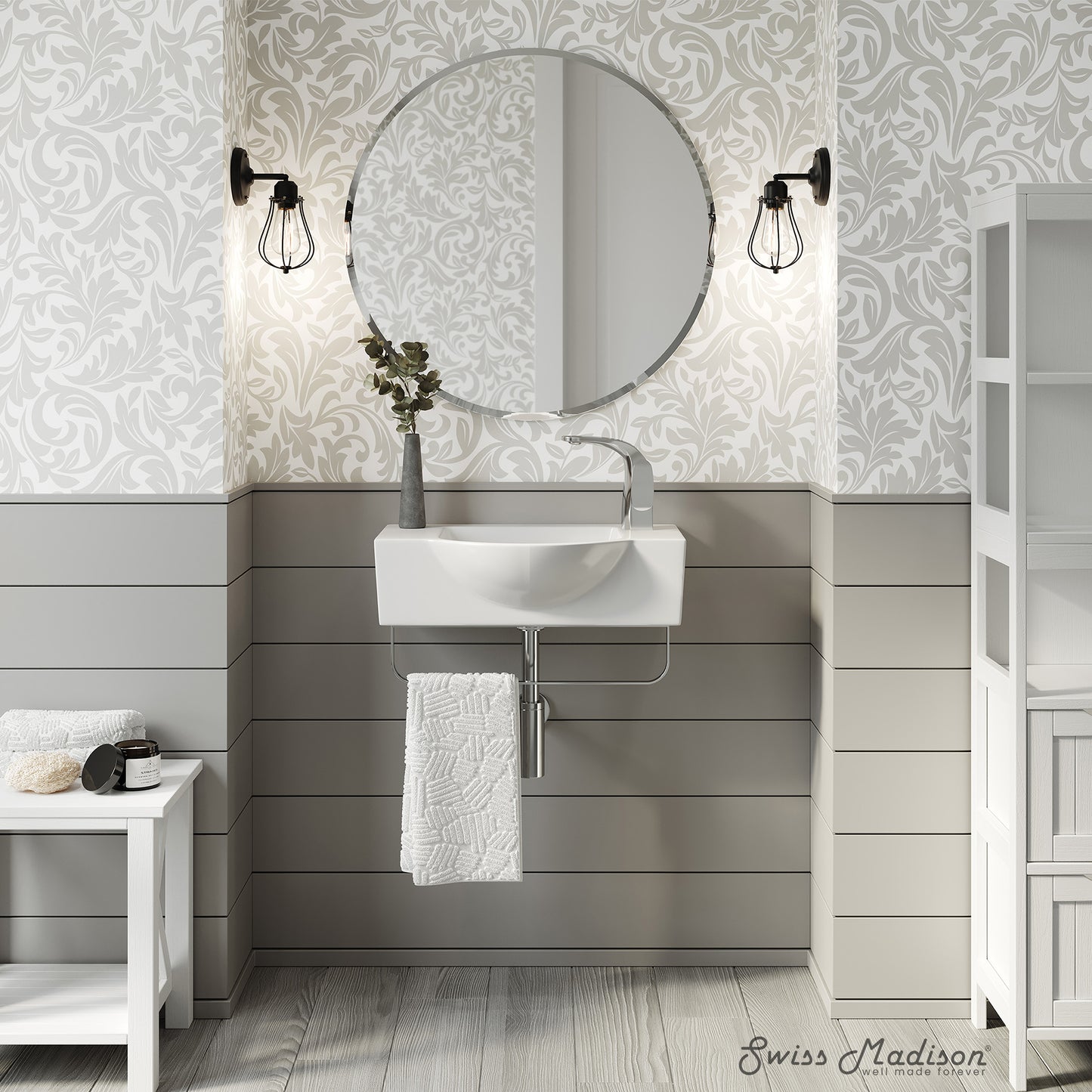 Swiss Madison, Chateau 21.5" Right Side Faucet Wall-Mount Bathroom Sink with Chrome Towel Bar