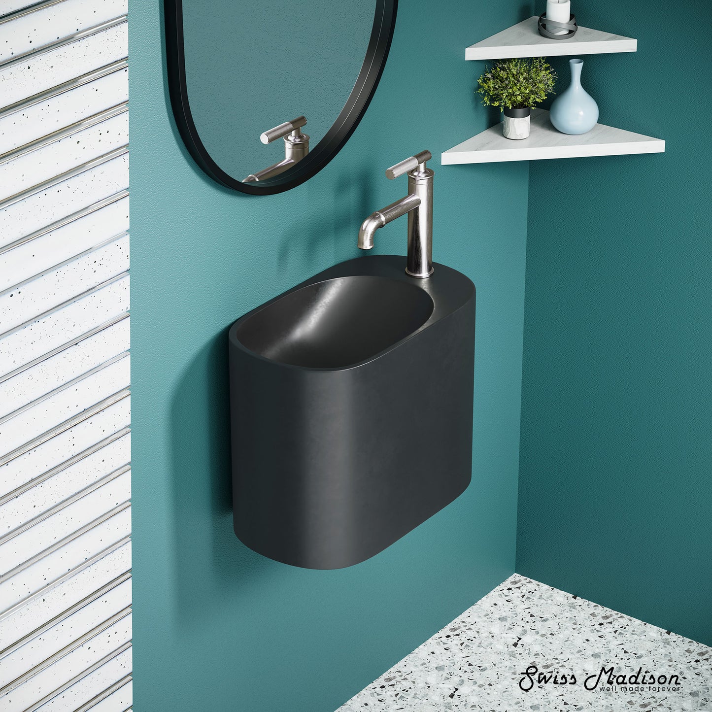Swiss Madison, Terre 18" Right Side Faucet Wall-Mount Bathroom Sink in Black