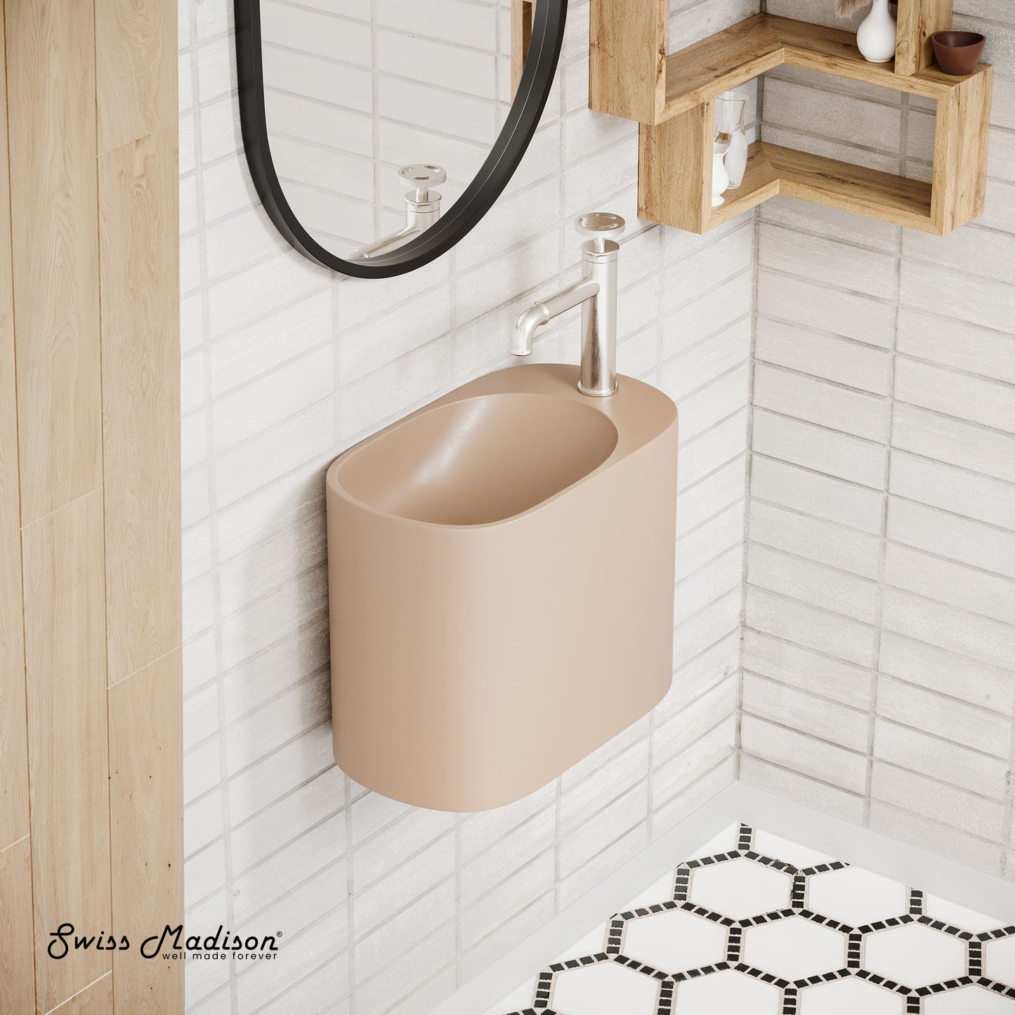 Swiss Madison, Terre 18" Right Side Faucet Wall-Mount Bathroom Sink in Pastel Peach