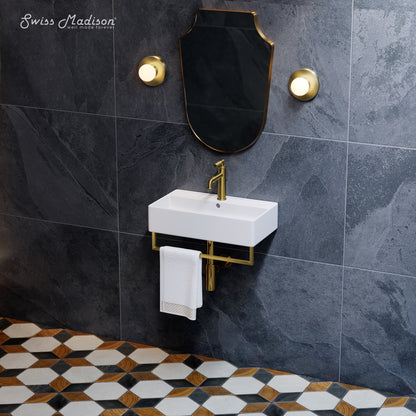 Swiss Madison, Claire 22" Wall-Mount Bathroom Sink with Brushed Gold Towel Bar