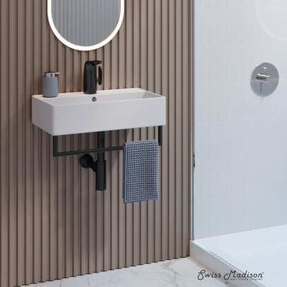 Swiss Madison, Claire 22" Wall-Mount Bathroom Sink with Black Towel Bar