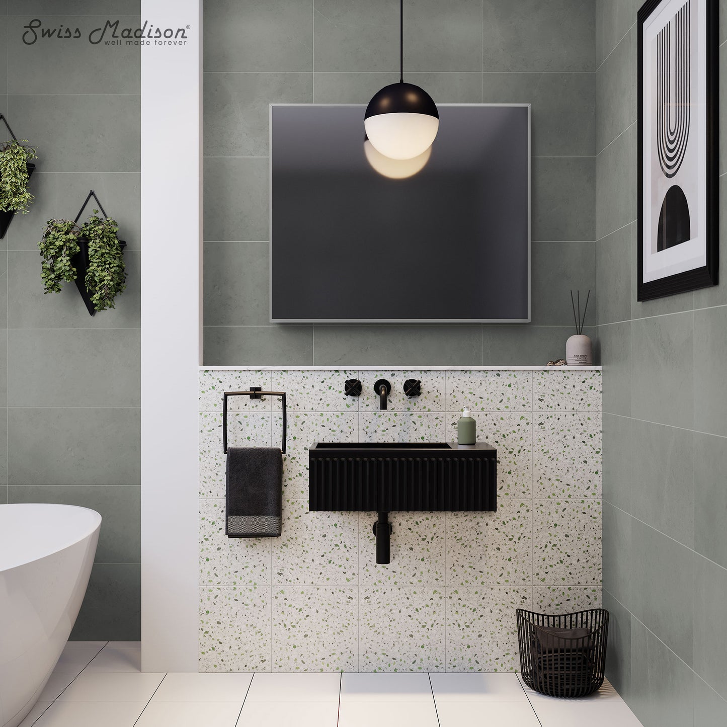 Swiss Madison, Delice 24" Rectangle Wall-Mount Bathroom Sink in Matte Black