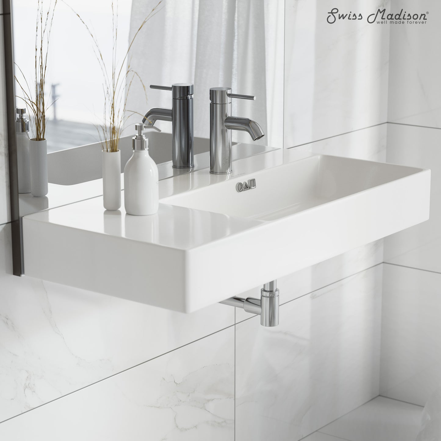 Swiss Madison, St. Tropez 36" Rectangle Wall-Mounted Sink with Right Side Faucet Mount