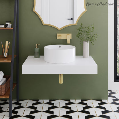 Swiss Madison, Monaco 36" Floating Bathroom Shelf with Vessel Sink in Glossy White