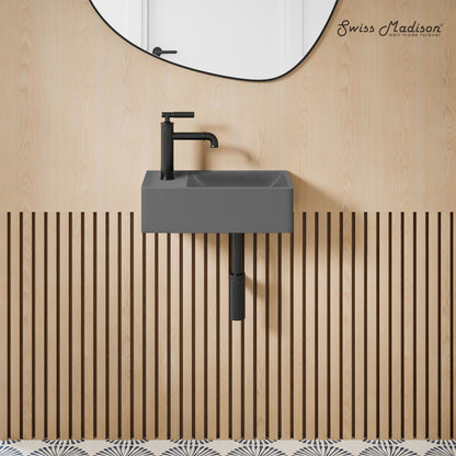 Swiss Madison, Lisse 16" Concrete Rectangle Wall-Mounted Sink with Left Side Faucet Mount in Matte Dark Gray