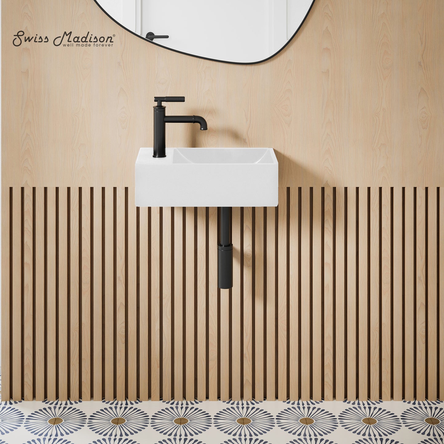 Swiss Madison, Lisse 16" Concrete Rectangle Wall-Mounted Sink with Left Side Faucet Mount in Matte White