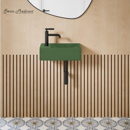 Swiss Madison, Lisse 16" Concrete Rectangle Wall-Mounted Sink with Left Side Faucet Mount in Matte Royal Green