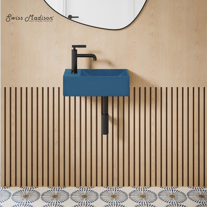Swiss Madison, Lisse 16" Concrete Rectangle Wall-Mounted Sink with Left Side Faucet Mount in Matte Royal Blue
