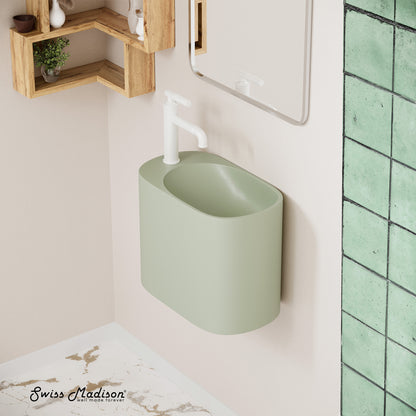 Swiss Madison, Terre 18" Solid Surface Oval Wall-Mounted Sink with Left Side Faucet Mount in Matte Palm Green