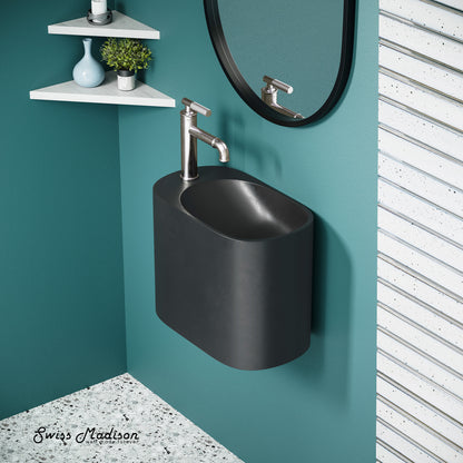 Swiss Madison, Terre 18" Solid Surface Oval Wall-Mounted Sink with Left Side Faucet Mount in Matte Black