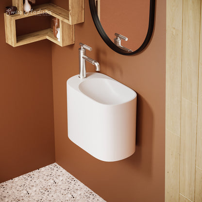 Swiss Madison, Terre 18" Solid Surface Oval Wall-Mounted Sink with Left Side Faucet Mount in Matte White