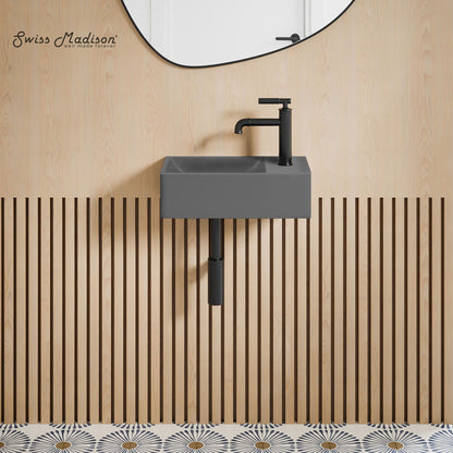 Swiss Madison, Lisse 16" Concrete Rectangle Wall-Mounted Sink with Right Side Faucet Mount in Matte Dark Gray