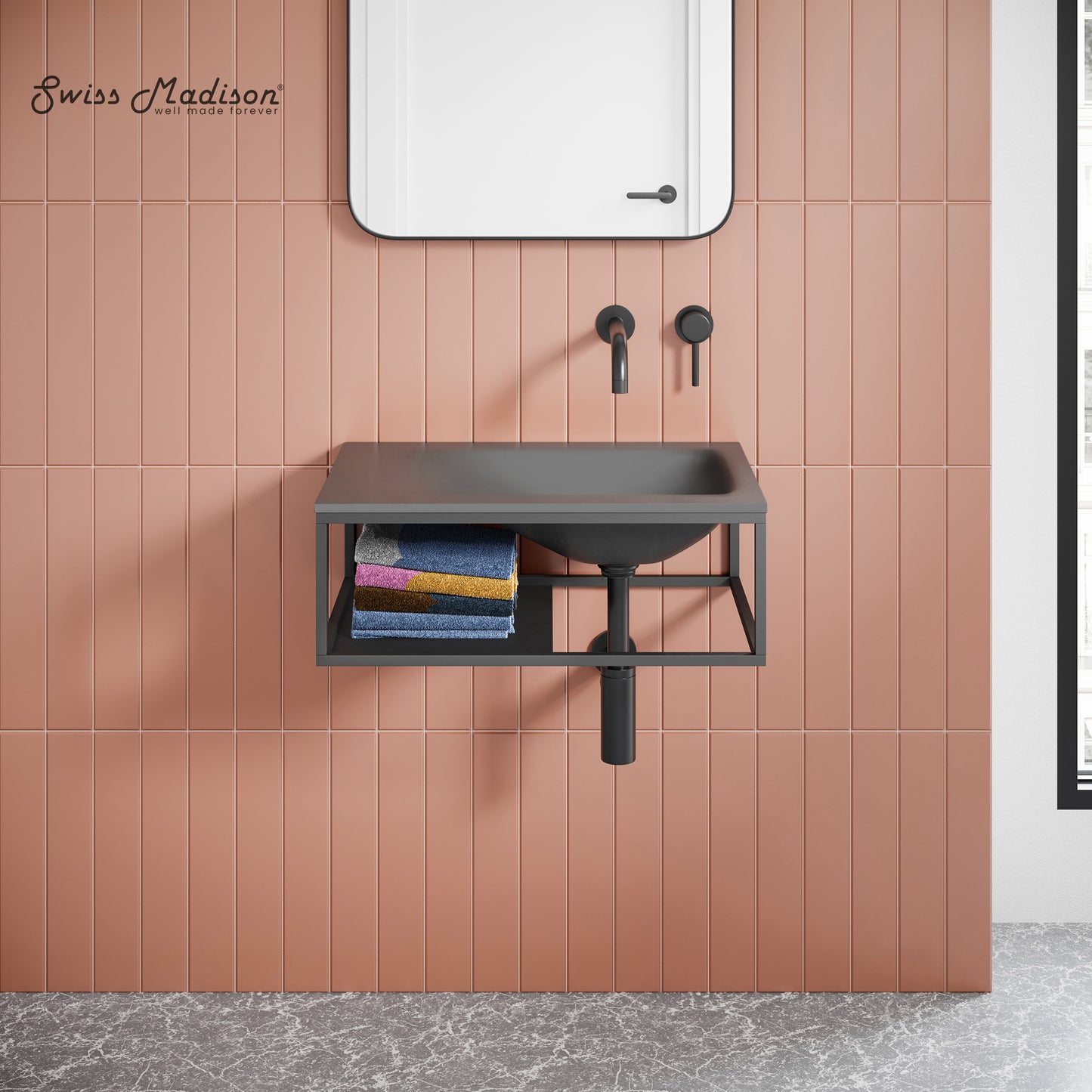 Swiss Madison, Lisse 24" Rectangle Concrete Wall-Mount Bathroom Sink in Dark Grey