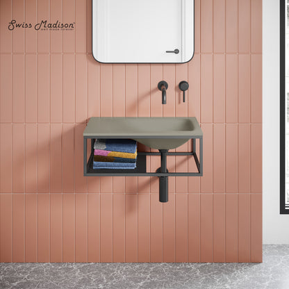 Swiss Madison, Lisse 24" Rectangle Concrete Wall-Mount Bathroom Sink in Taupe with Matte Black Frame