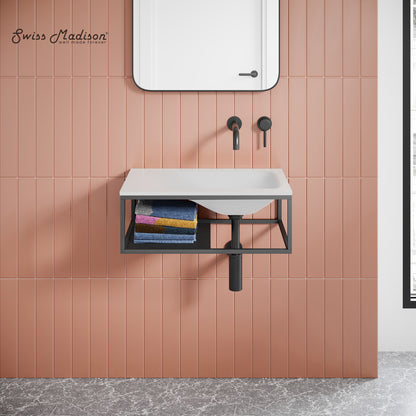 Swiss Madison, Lisse 24" Rectangle Concrete Wall-Mount Bathroom Sink in Matte White with Matte Black Frame