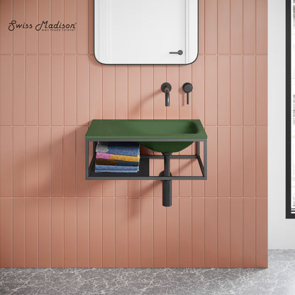 Swiss Madison, Lisse 24" Rectangle Concrete Wall-Mount Bathroom Sink in Royal Green with Matte Black Frame