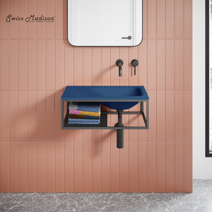 Swiss Madison, Lisse 24" Rectangle Concrete Wall-Mount Bathroom Sink in Royal Blue with Matte Black Frame