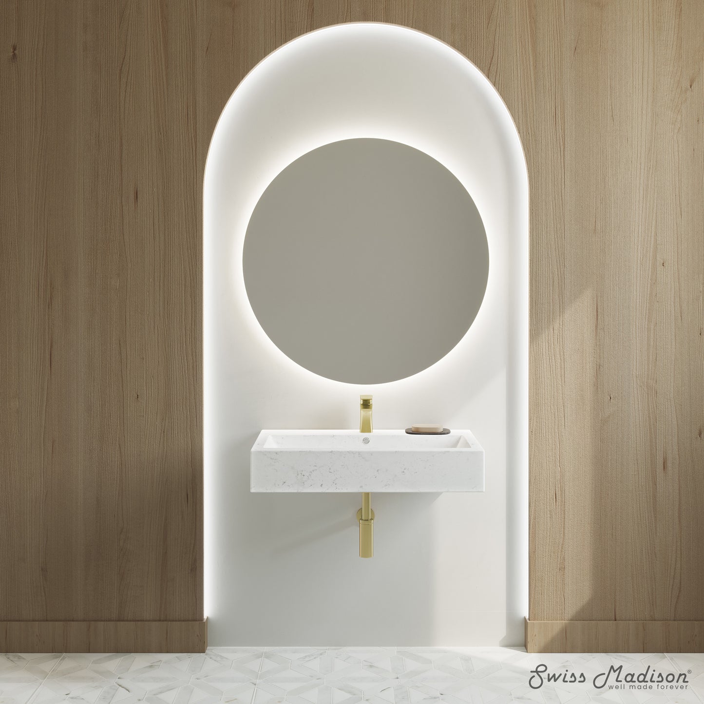 Swiss Madison, Voltaire Wide Rectangle Wall Hung Sink in Static Marble