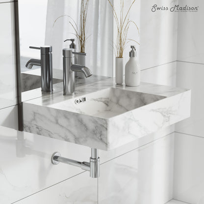 Swiss Madison, St. Tropez 24" Left Side Faucet Wall-Mount Bathroom Sink in White Marble