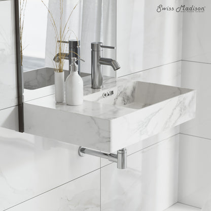 Swiss Madison, St. Tropez 24" Right Side Faucet Wall-Mount Bathroom Sink in White Marble