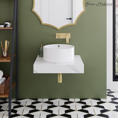 Swiss Madison, Monaco 24" Floating Bathroom Shelf with Vessel Sink in White Marble