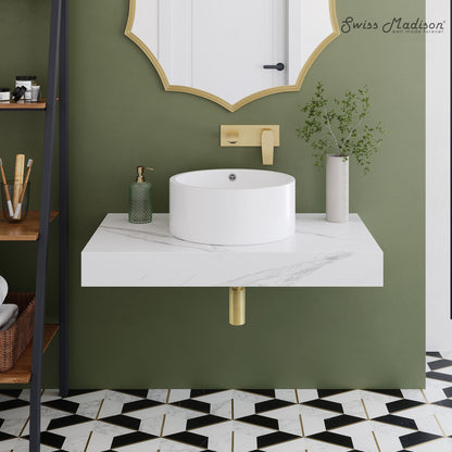 Swiss Madison, Monaco 36" Floating Bathroom Shelf with Vessel Sink in White Marble