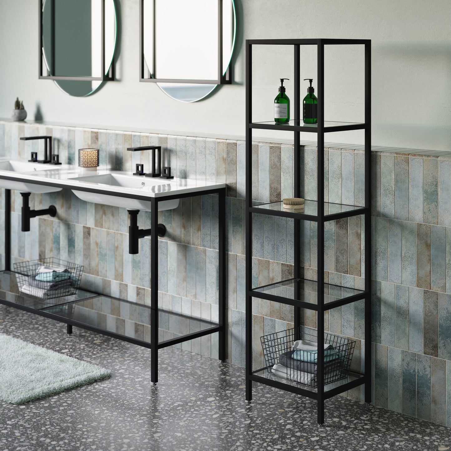 Swiss Madison, Pierre 16"x65"x14" Freestanding Linen Cabinet in Matte Black