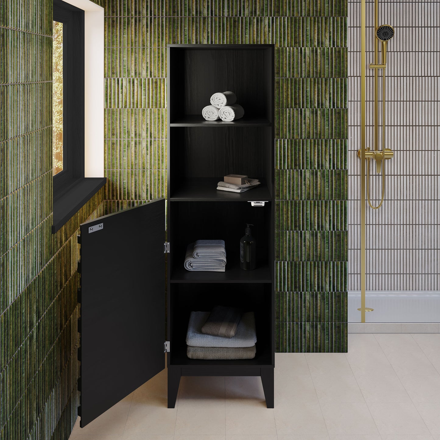 Swiss Madison, Cascade 17 x 17 x 60 Freestanding Linen Cabinet in Black Oak