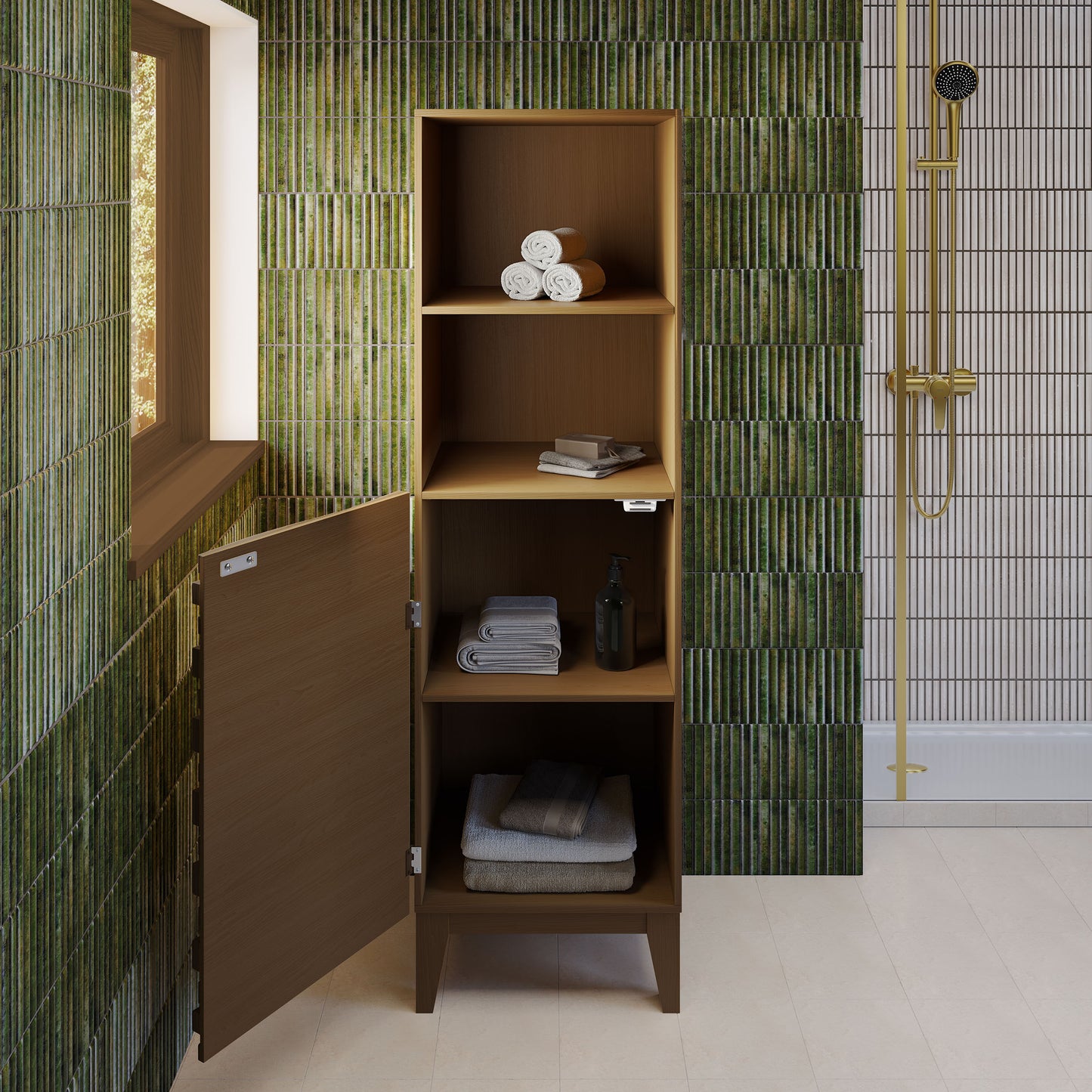 Swiss Madison, Cascade 17 x 17 x 60 Freestanding Linen Cabinet in Brown Oak