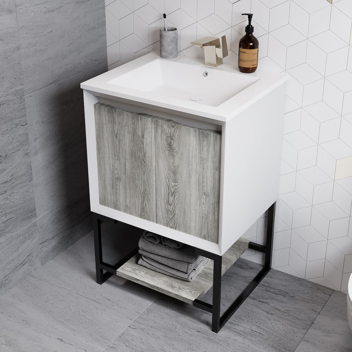 Swiss Madison, Marseille 24 Single, Two Doors, Open Shelf Bathroom Vanity