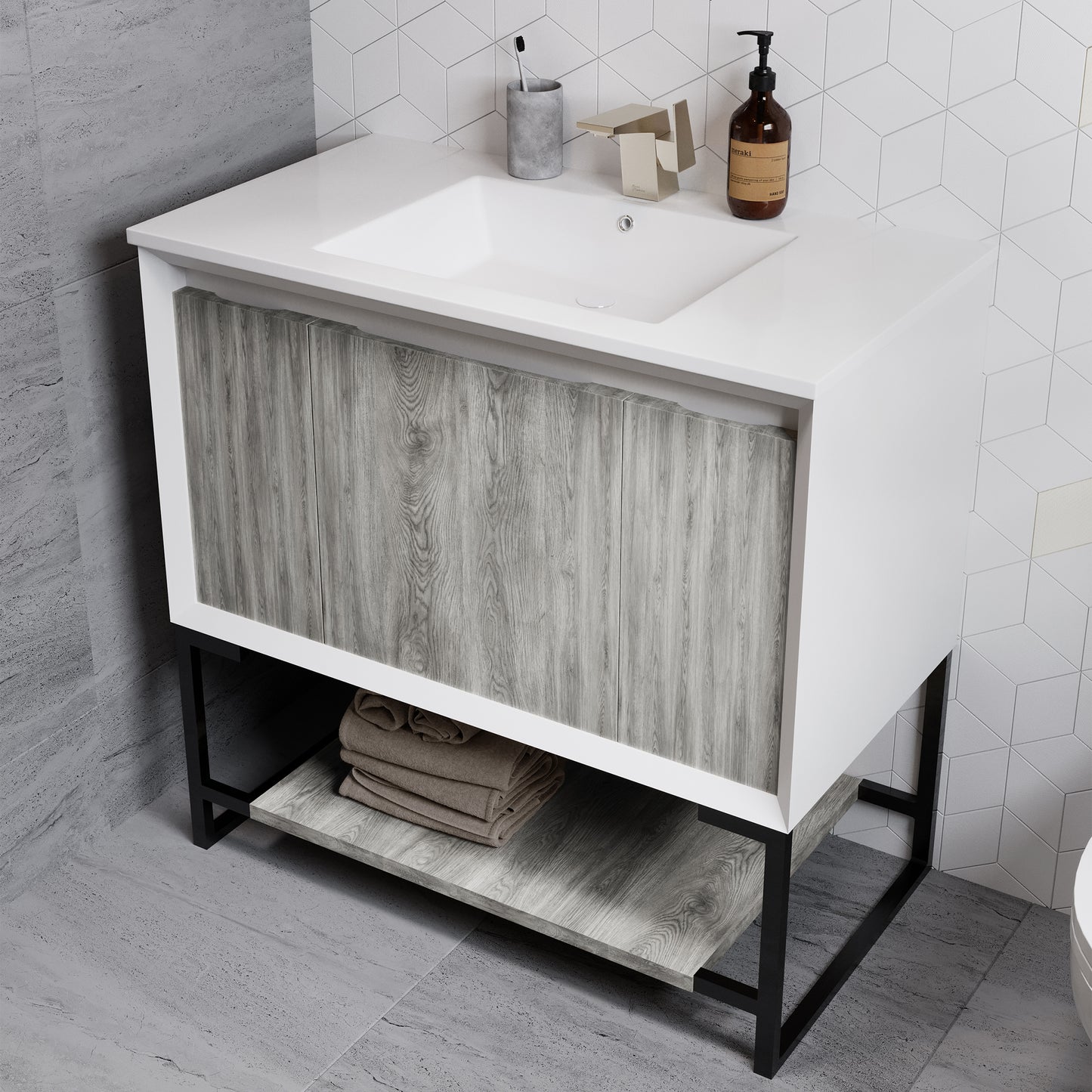 Swiss Madison Marseille 36-inch freestanding bathroom vanity in Gray Oak — view 7