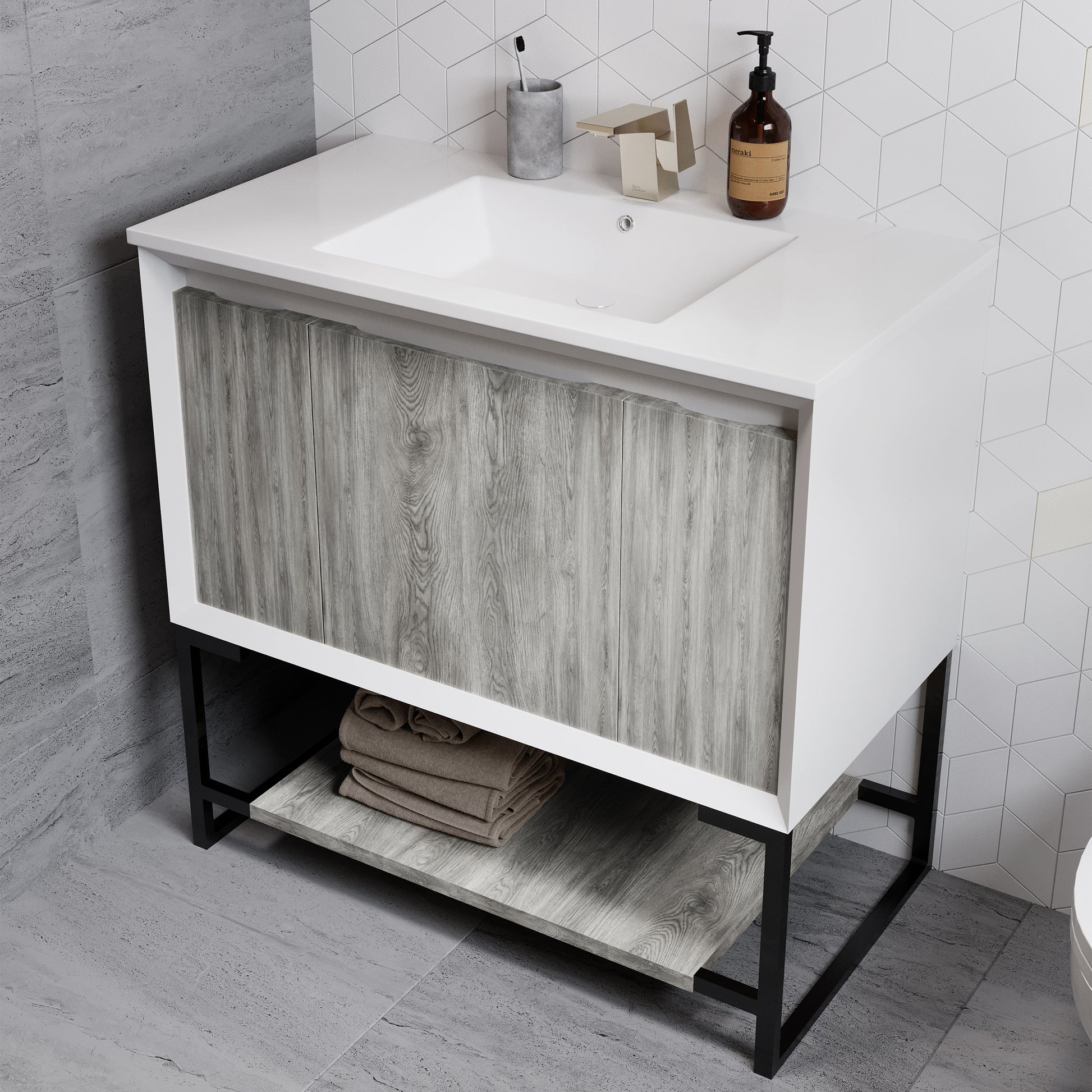 Swiss Madison Marseille 36-inch freestanding bathroom vanity in Gray Oak — view 7