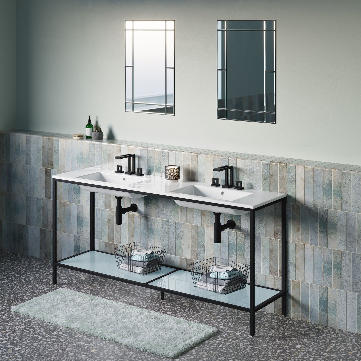 Swiss Madison, Pierre 72 Double, Freestanding, Open Shelf, Matte Black Metal Frame Bathroom Vanity