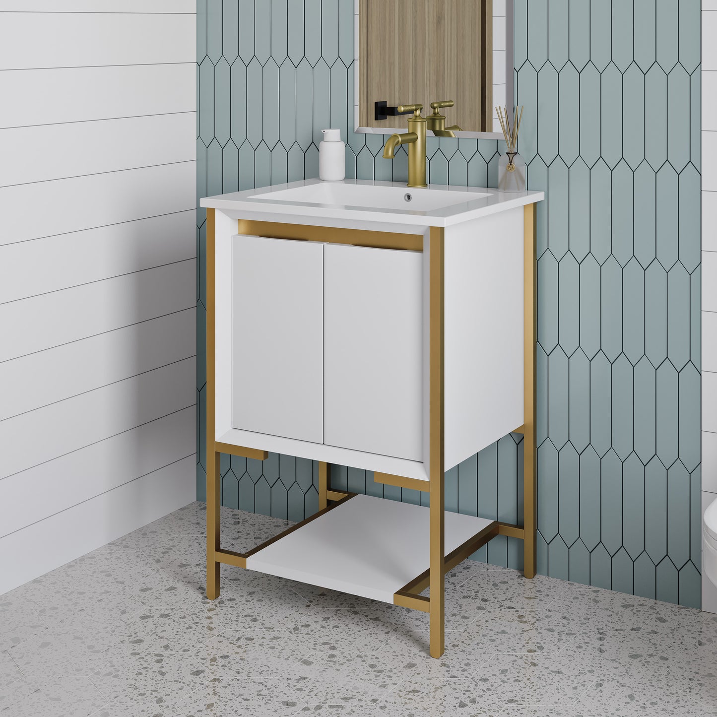 Swiss Madison, Marseille 24" Bathroom Vanity in White and Brushed Gold