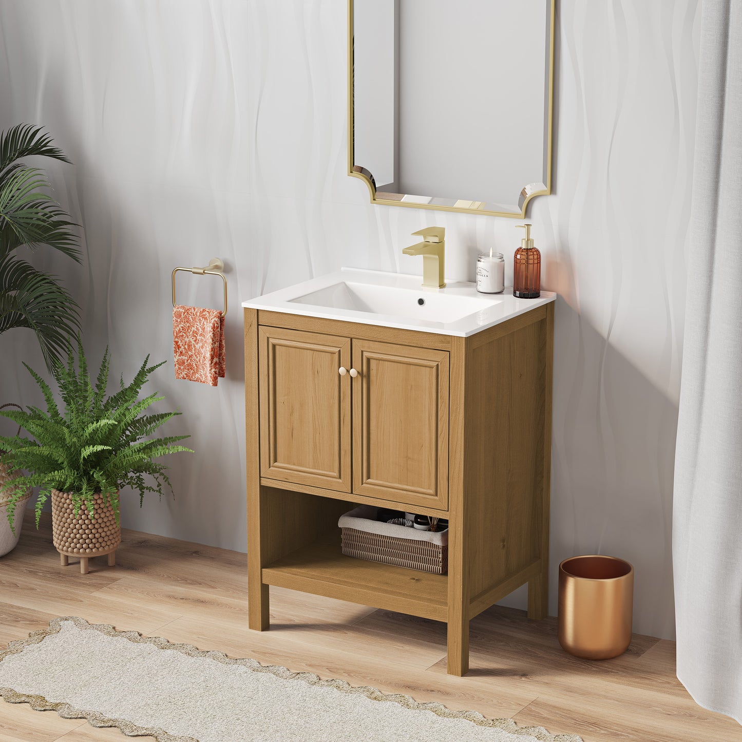 Swiss Madison, Chateau 24" Freestanding Bathroom Vanity in Golden Oak with Sink Top