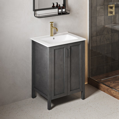 Swiss Madison, Avallon 24" Freestanding Bathroom Vanity in Black with Sink Top