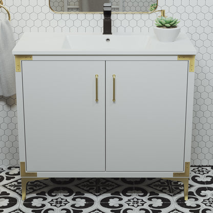 Swiss Madison, Voltaire 36" Freestanding Bathroom Vanity in White with Sink Top