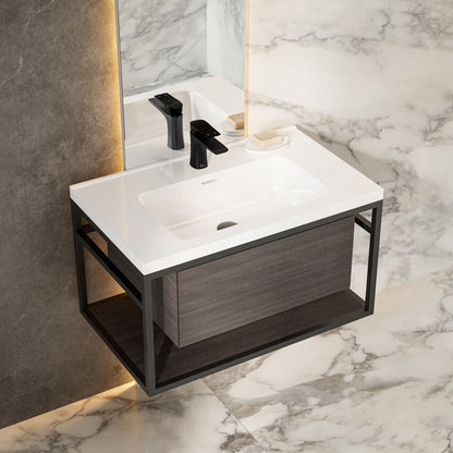 Swiss Madison, Claire 30" Wall-Mounted Bathroom Vanity in Black Oak with Sink Top