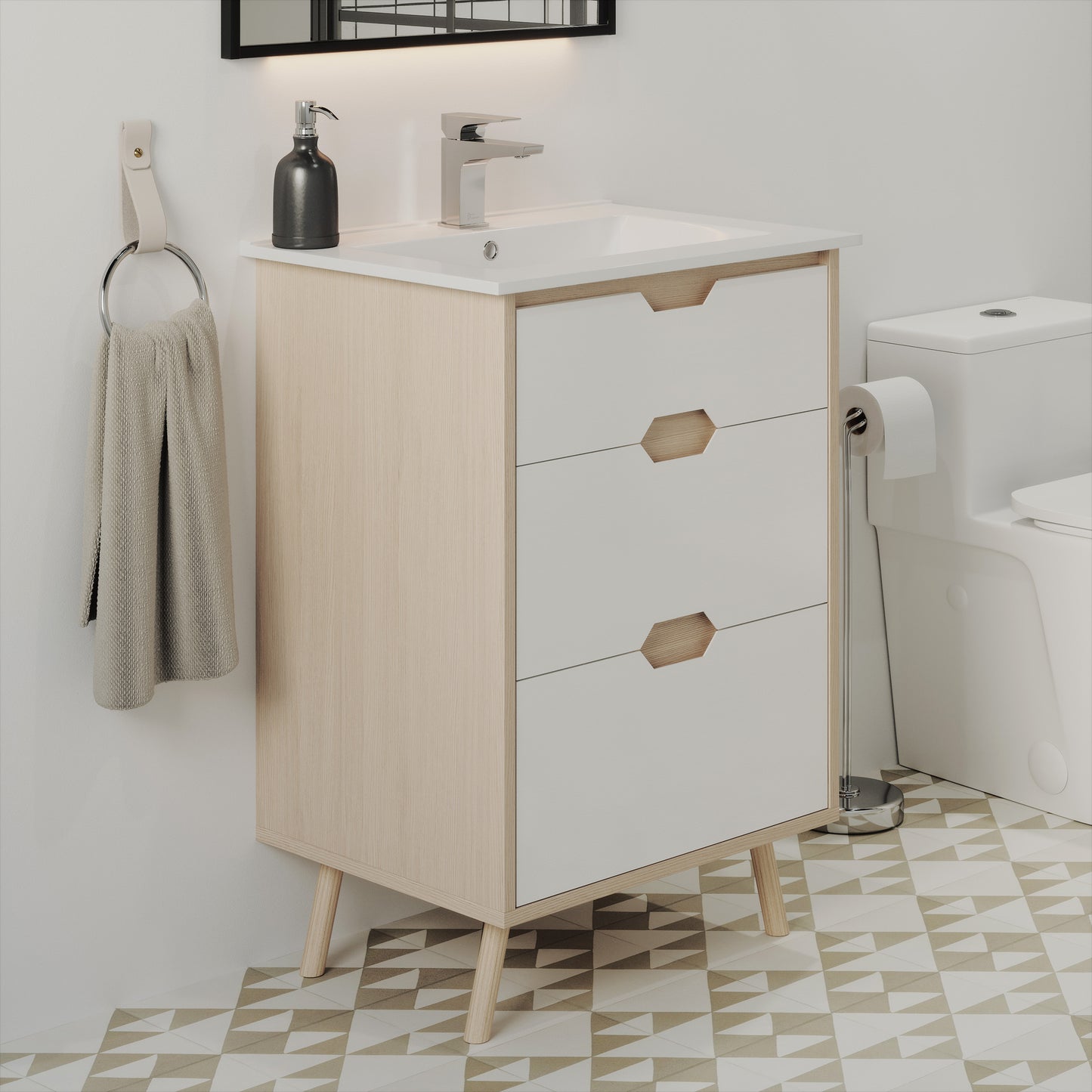 Swiss Madison, Brusque 24" Freestanding Bathroom Vanity in Natural Oak with Sink Top