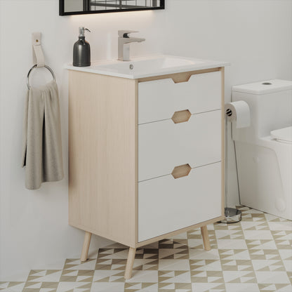 Swiss Madison, Brusque 24" Freestanding Bathroom Vanity in Natural Oak with Sink Top