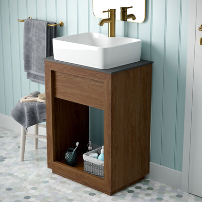 Swiss Madison, Rennes 24" Reclaimed Wood Vanity in Walnut with Slate Countertop and Single Hole Vessel Sink