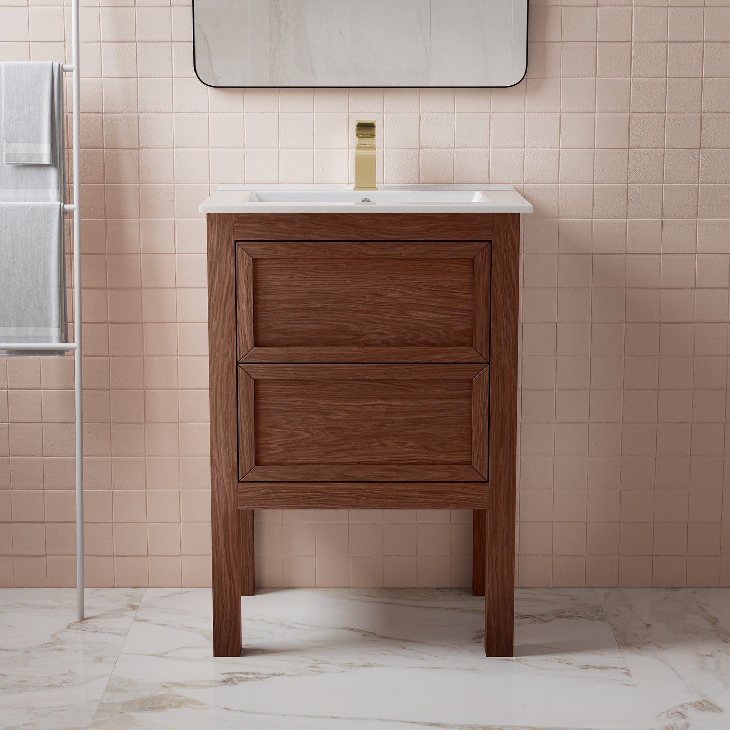 Swiss Madison, Nadar 24" Freestanding Bathroom Vanity in Brown Oak with Sink Top