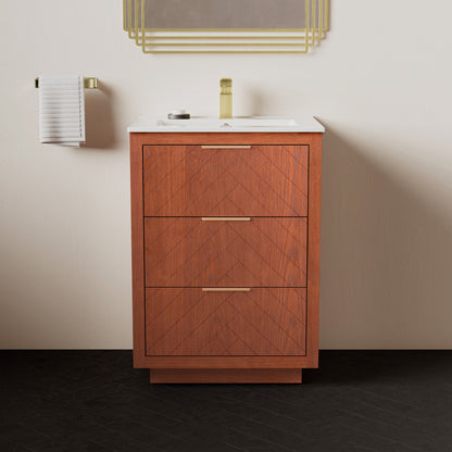 Swiss Madison, Daxton 24" Freestanding Bathroom Vanity in Brown Oak with Sink Top