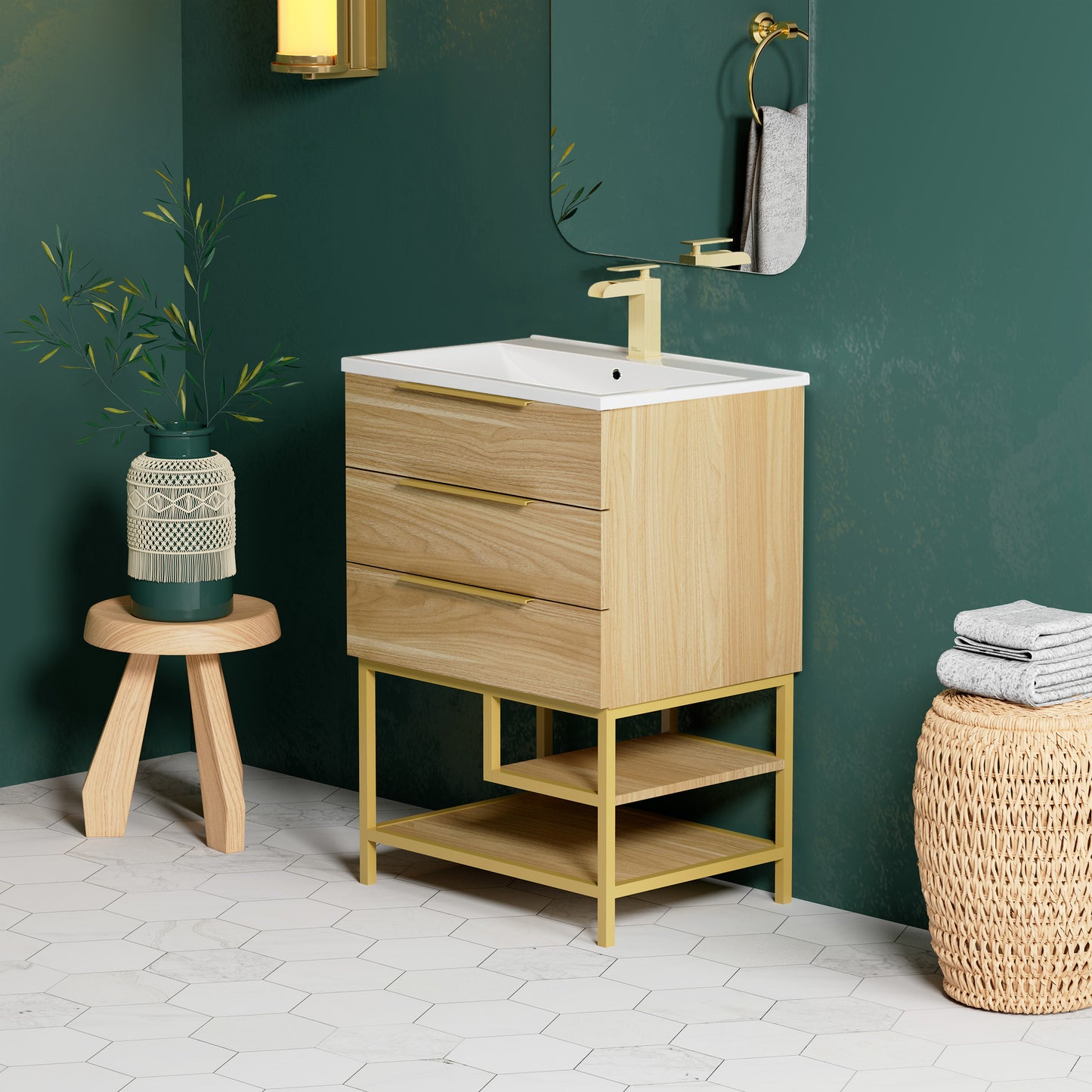Swiss Madison, Carre 24" Freestanding Bathroom Vanity in Golden Oak with Sink Top