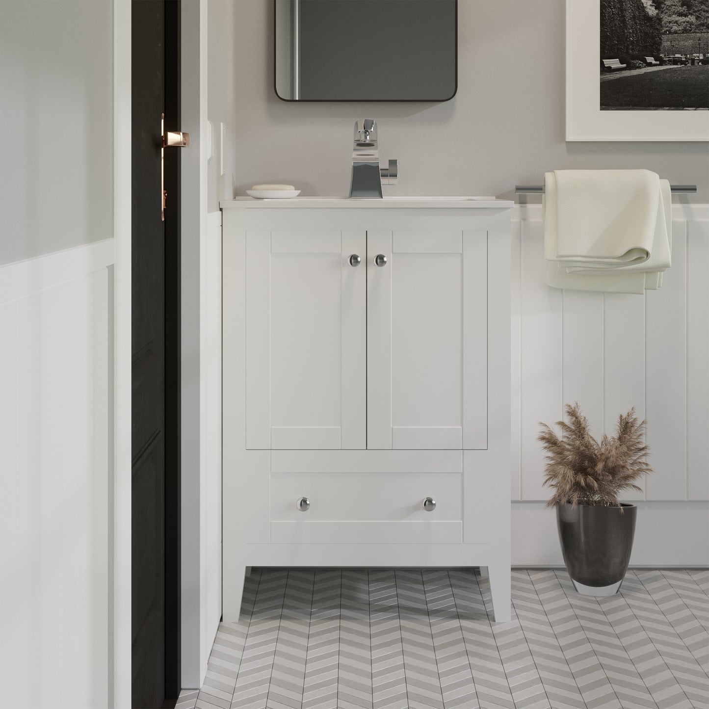 Swiss Madison, Cannes 24" Freestanding Bathroom Vanity in White with Sink Top