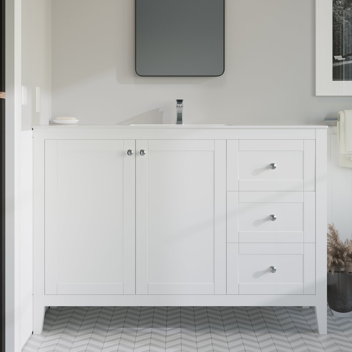 Swiss Madison, Cannes 48 Single, Two Doors, Three Drawers, Bathroom Vanity