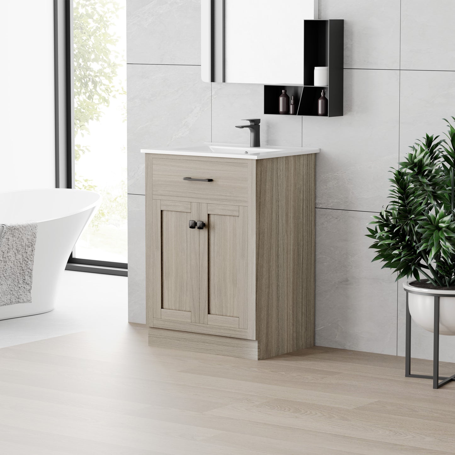 Swiss Madison, Burdon 24" Freestanding Bathroom Vanity in Weathered Oak with Sink Top