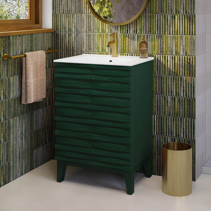 Swiss Madison, Cascade 24" Freestanding Bathroom Vanity in Green Oak with Sink Top