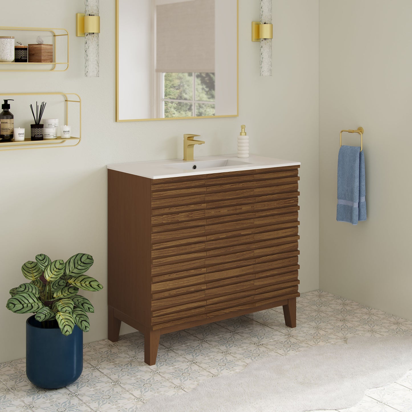 Swiss Madison, Cascade 36" Brown oak Bath Vanity With White Ceramic Sink Top