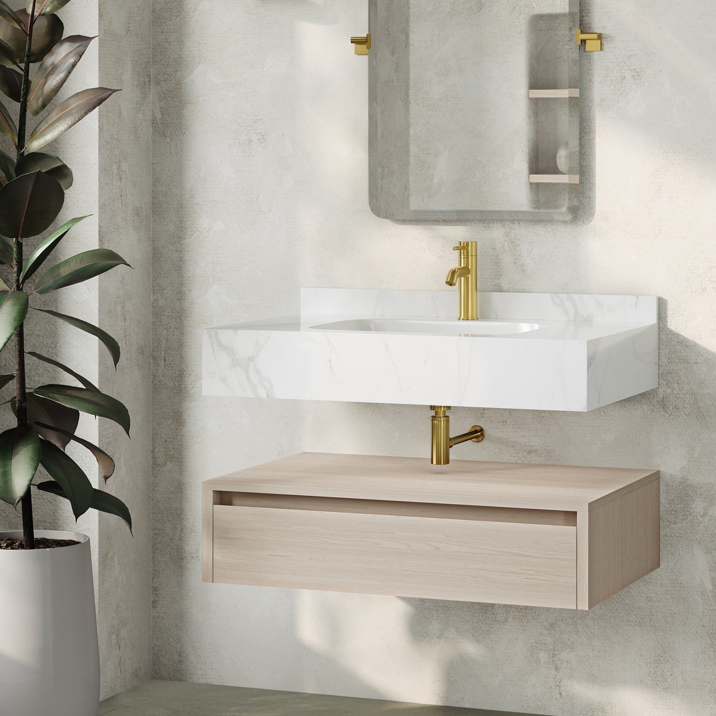 Swiss Madison Avancer 36-inch wall-mount bathroom vanity in White Oak — view 6